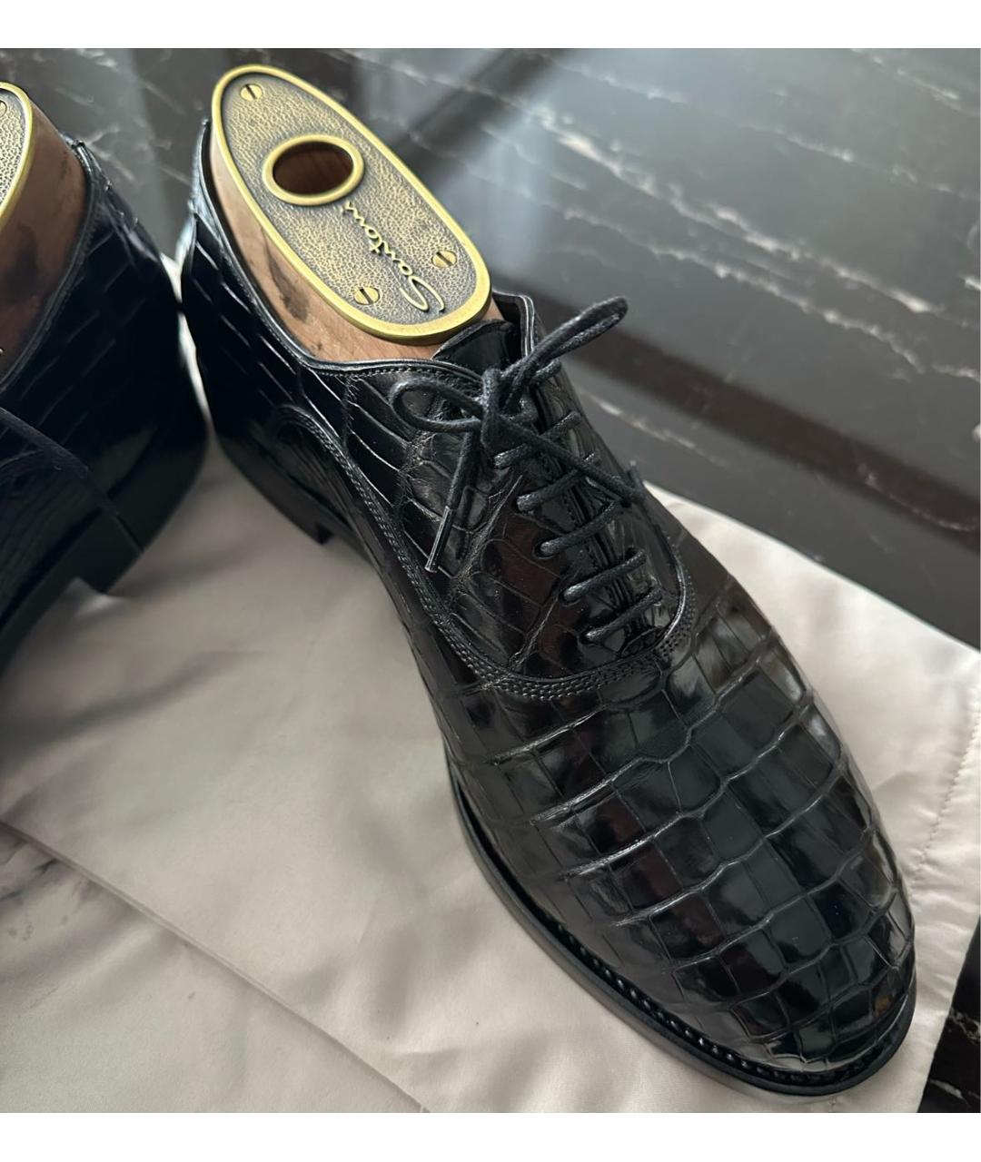 SANTONI Черные низкие ботинки из экзотической кожи, фото 4