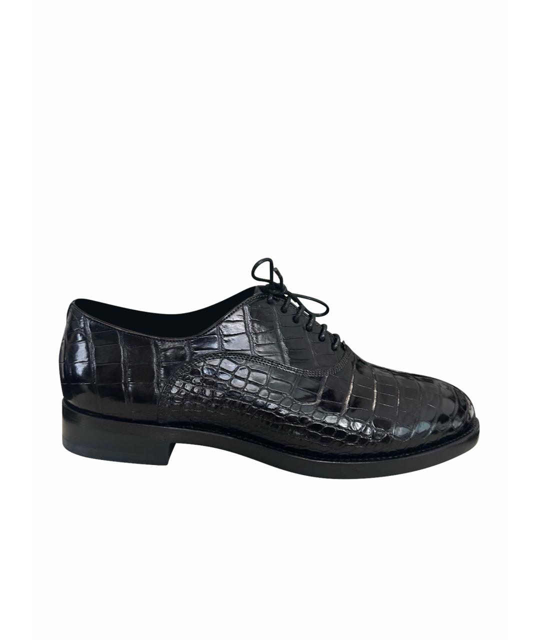 SANTONI Черные низкие ботинки из экзотической кожи, фото 1