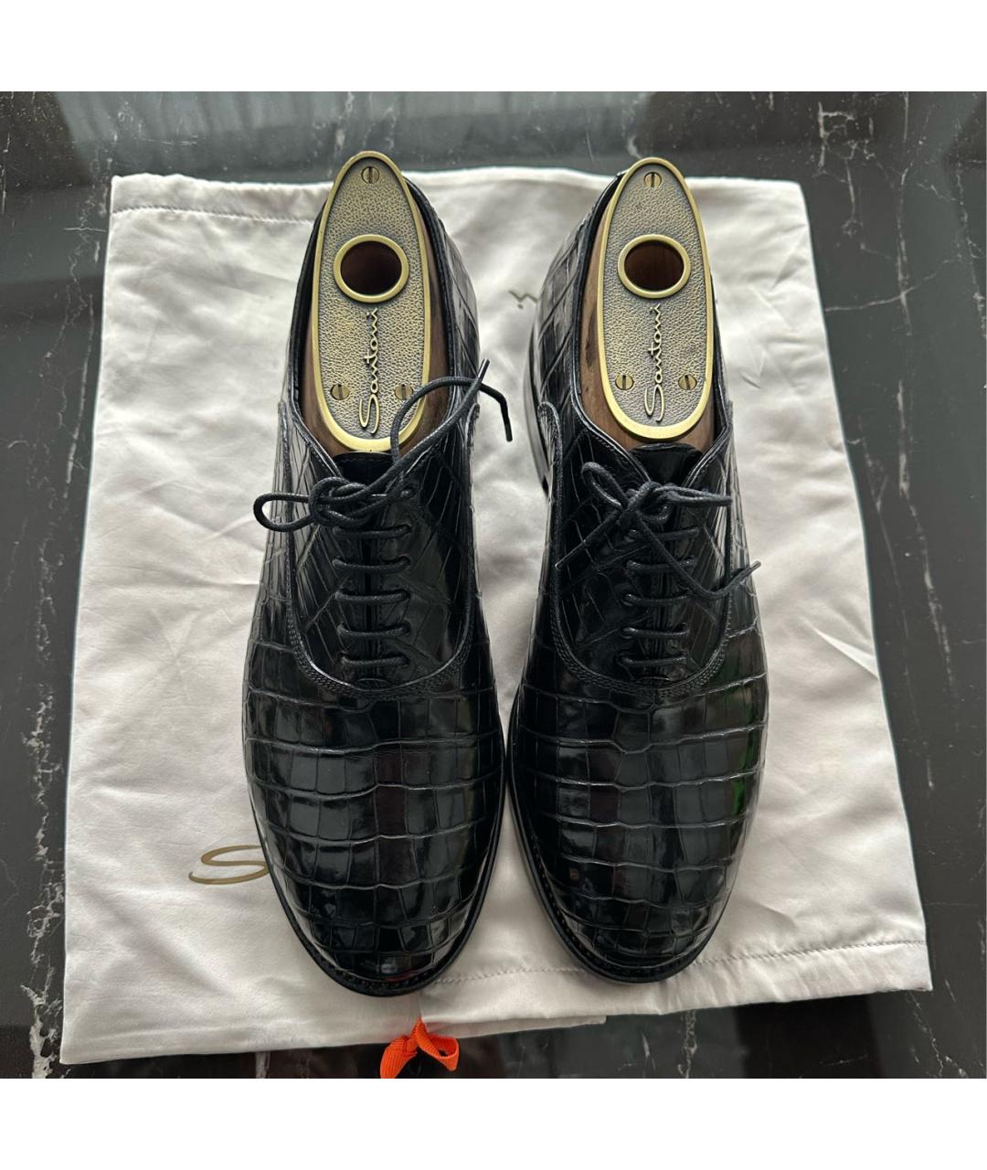 SANTONI Черные низкие ботинки из экзотической кожи, фото 2