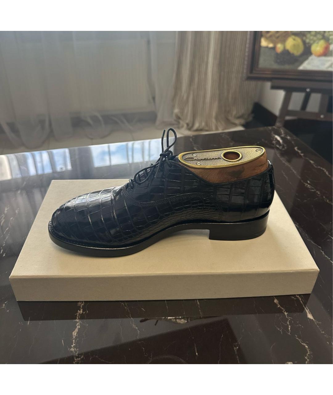 SANTONI Черные низкие ботинки из экзотической кожи, фото 3