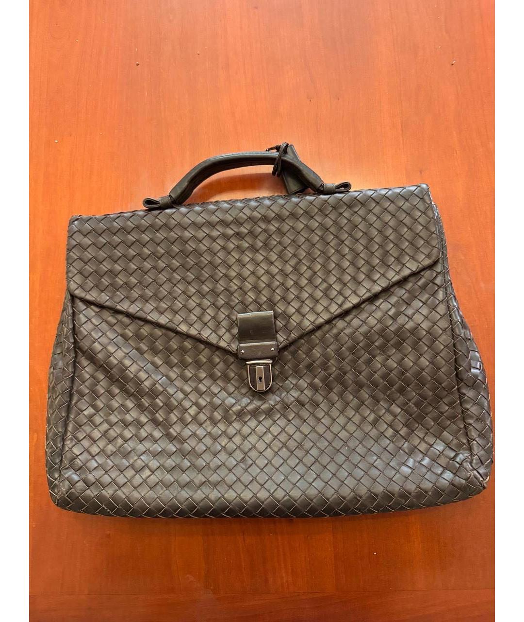 BOTTEGA VENETA Коричневый кожаный портфель, фото 4