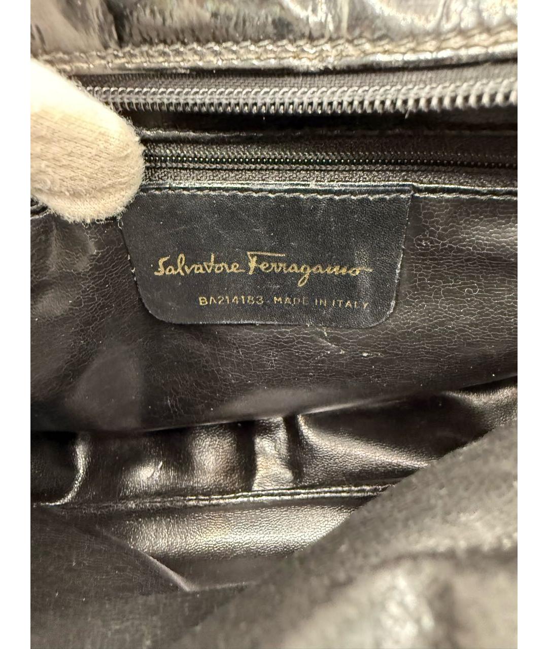 FERRAGAMO Черная кожаная сумка через плечо, фото 8