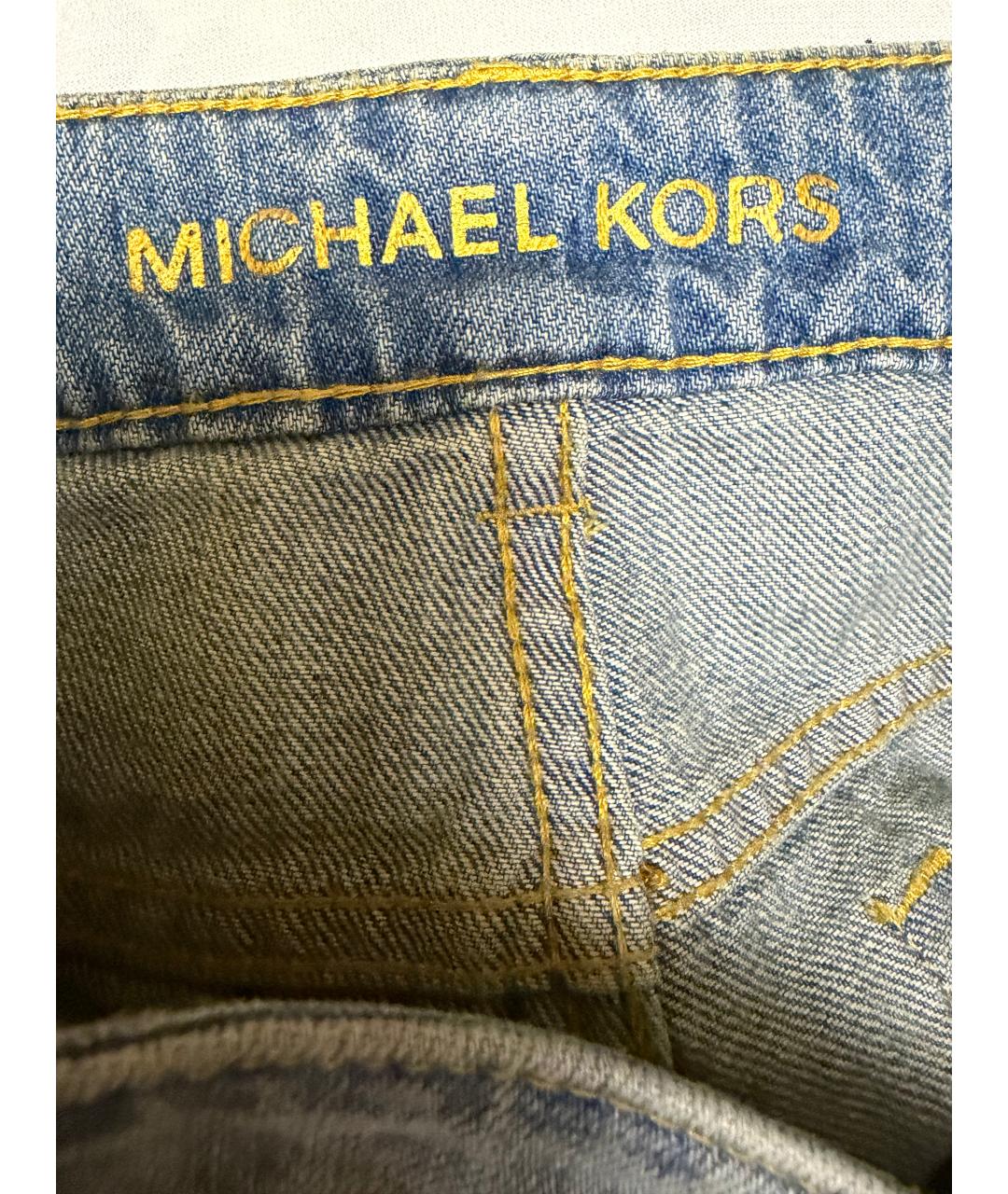 MICHAEL KORS Голубые хлопко-эластановые прямые джинсы, фото 3