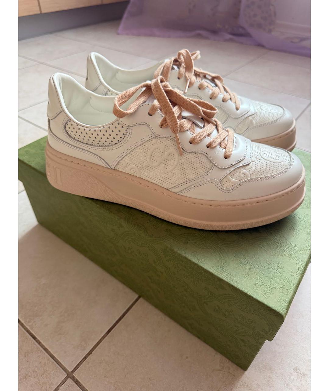GUCCI Белые кожаные кроссовки, фото 5