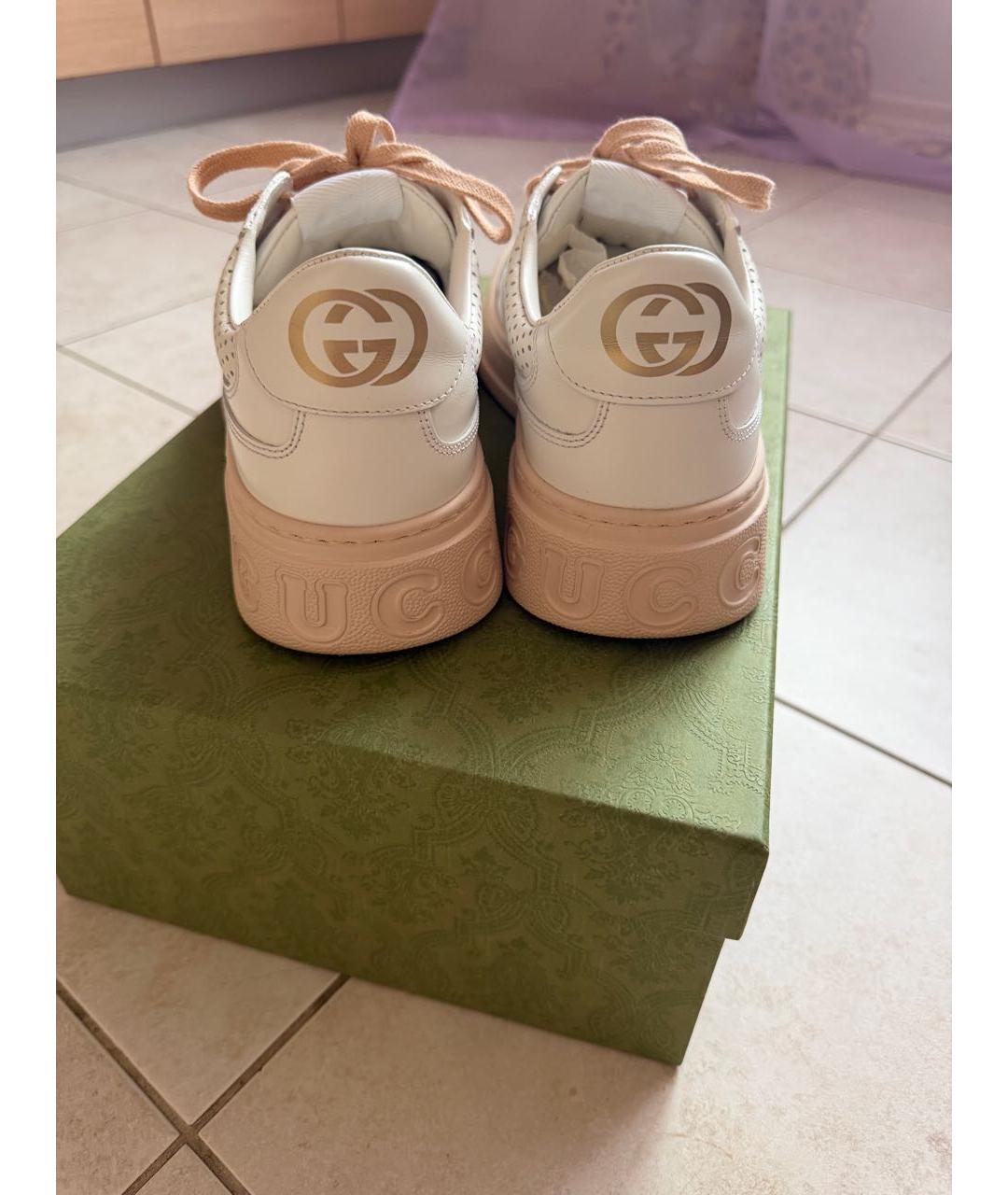 GUCCI Белые кожаные кроссовки, фото 3