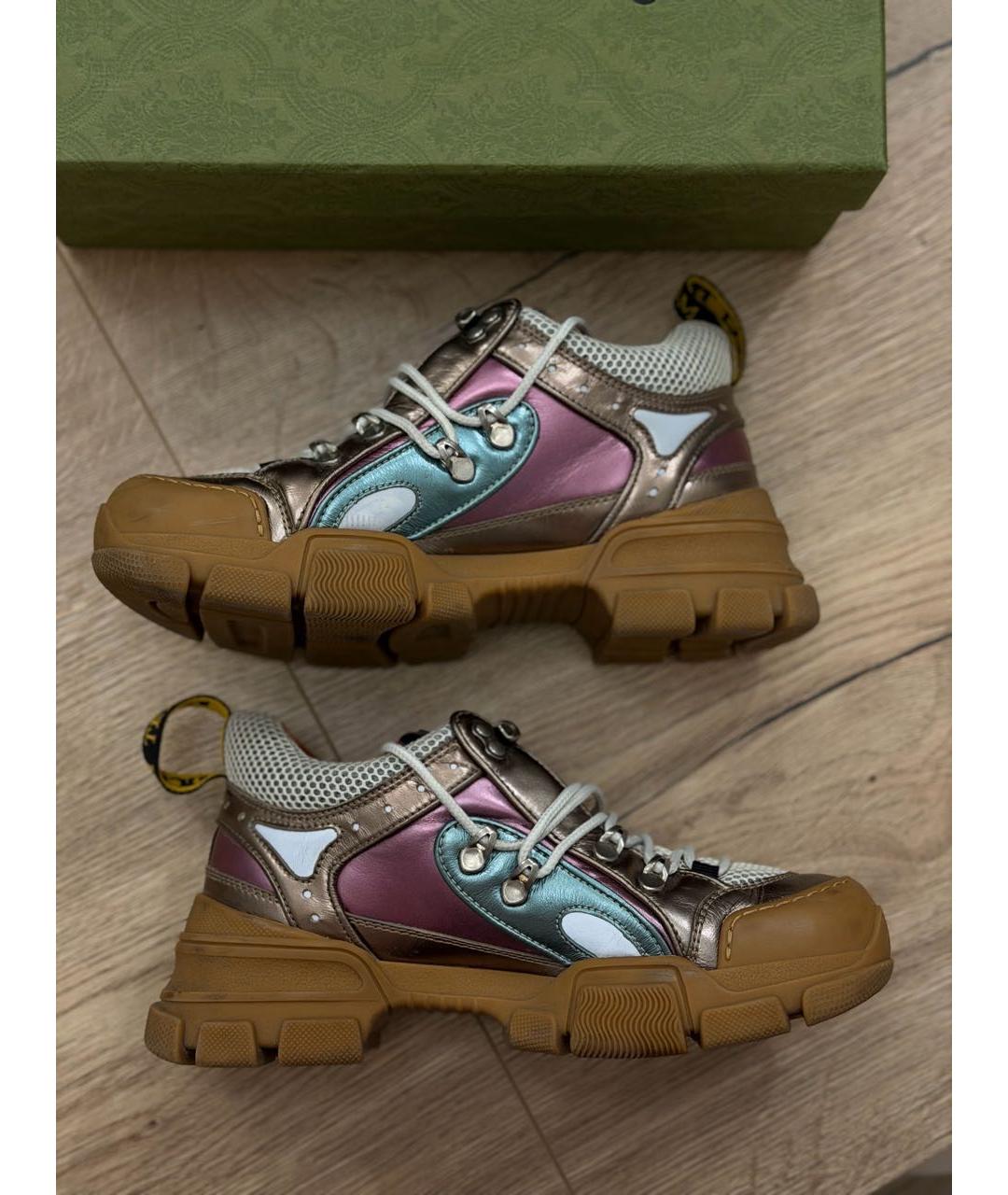 GUCCI Серые кожаные кроссовки, фото 4