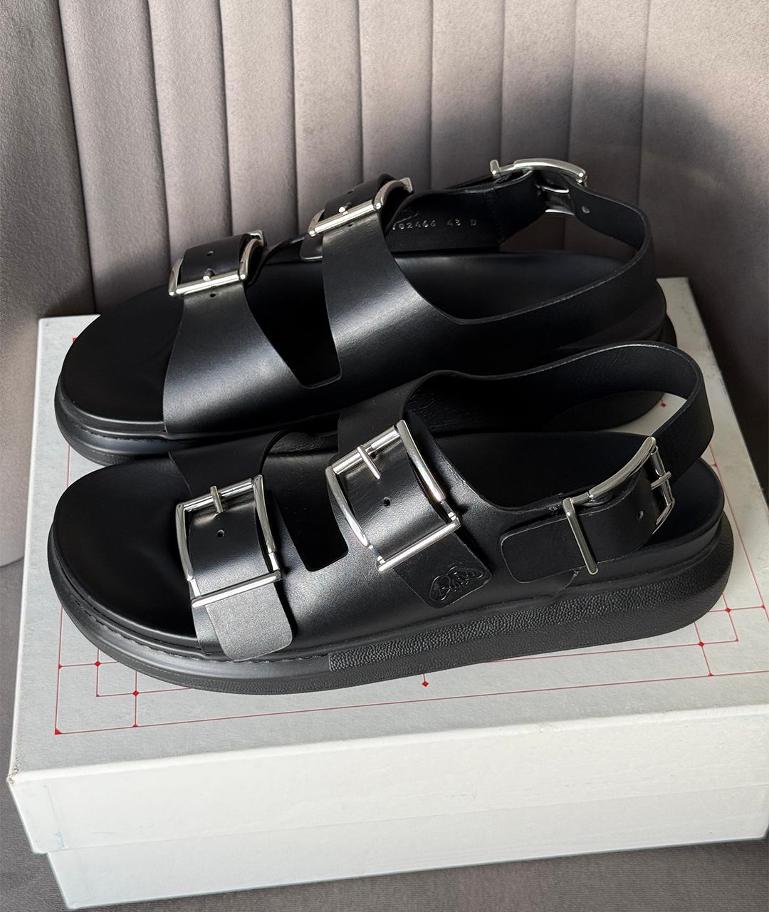 ALEXANDER MCQUEEN Черные кожаные сандалии, фото 3