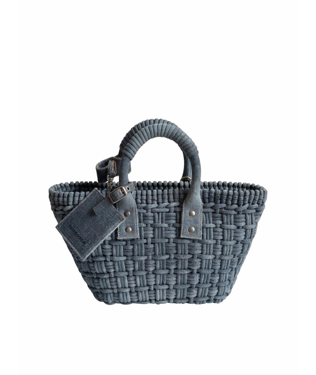 BALENCIAGA Голубая деним сумка с короткими ручками, фото 1