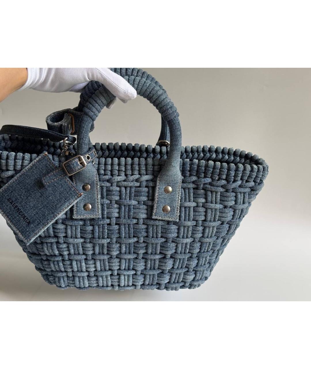 BALENCIAGA Голубая деним сумка с короткими ручками, фото 5