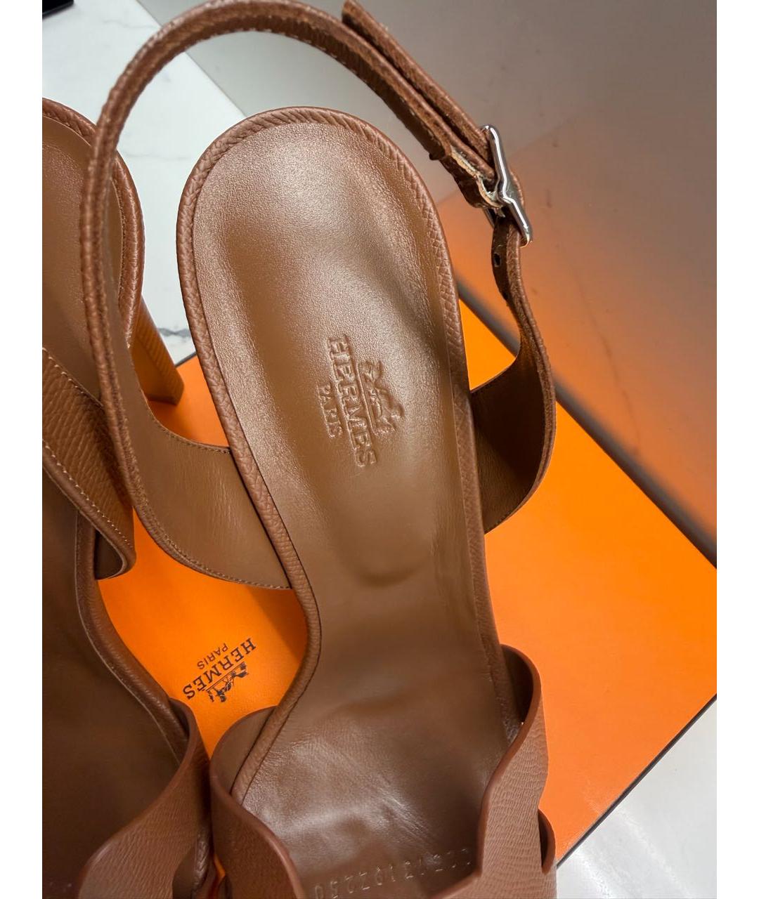 HERMES Коричневые кожаные босоножки, фото 8