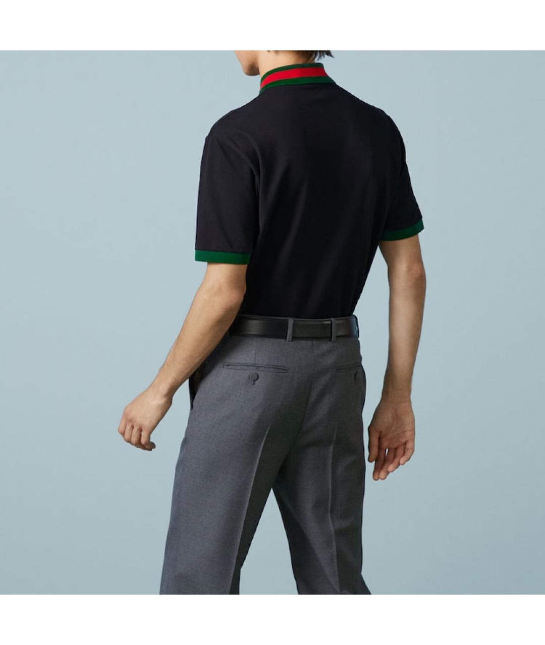 GUCCI Черное хлопковое поло с коротким рукавом, фото 3