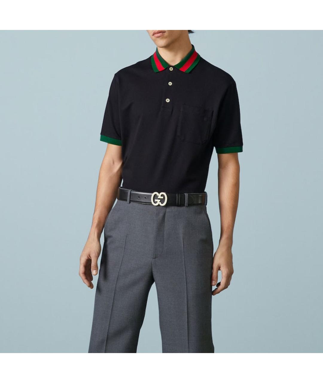GUCCI Черное хлопковое поло с коротким рукавом, фото 4