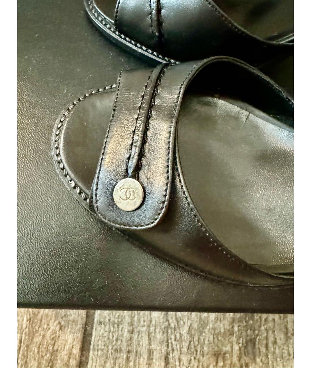CHANEL Черные кожаные босоножки, фото 3
