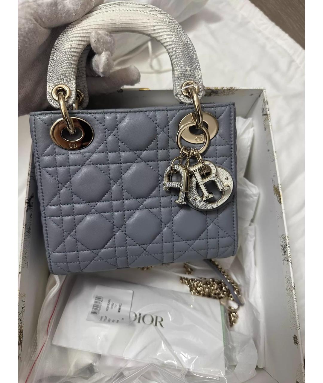 CHRISTIAN DIOR Серая кожаная сумка с короткими ручками, фото 9