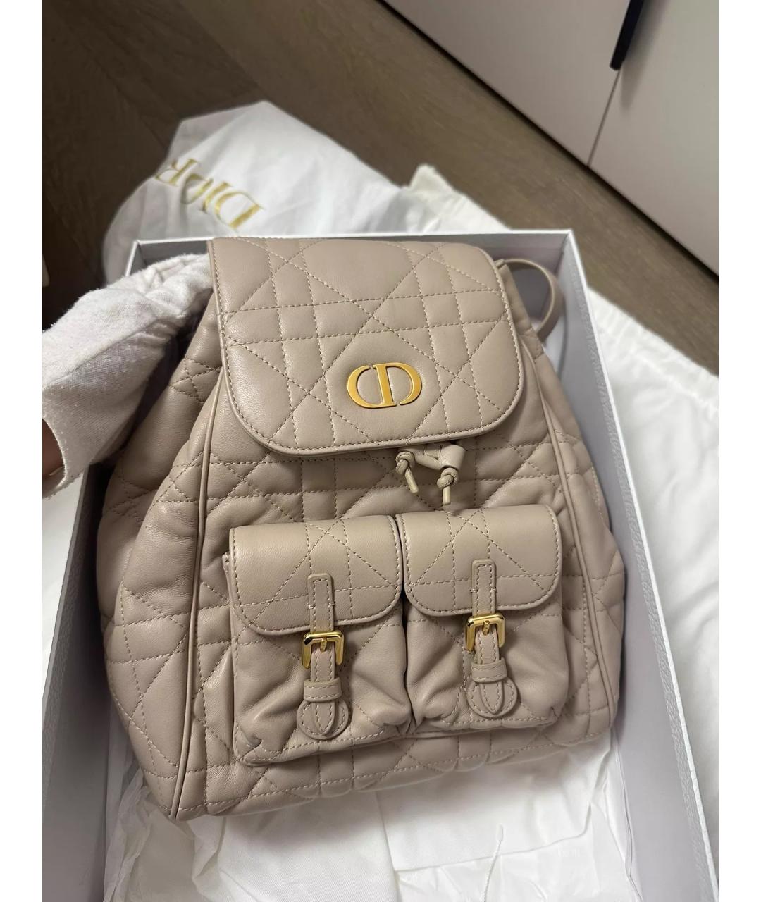 CHRISTIAN DIOR Бежевый кожаный рюкзак, фото 7