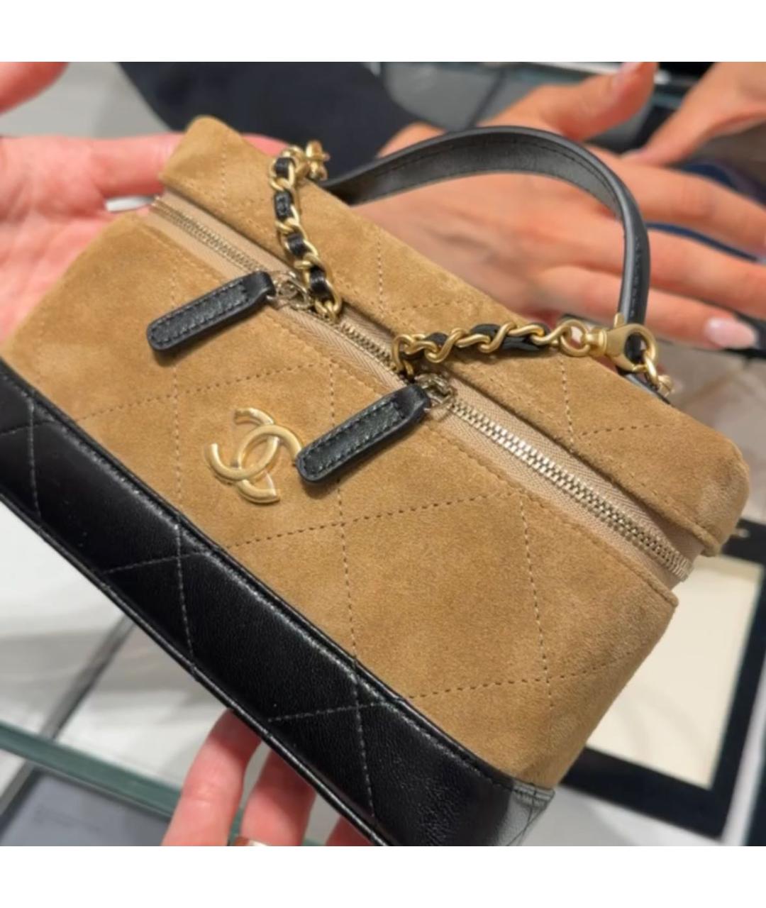 CHANEL Коричневая кожаная сумка с короткими ручками, фото 5