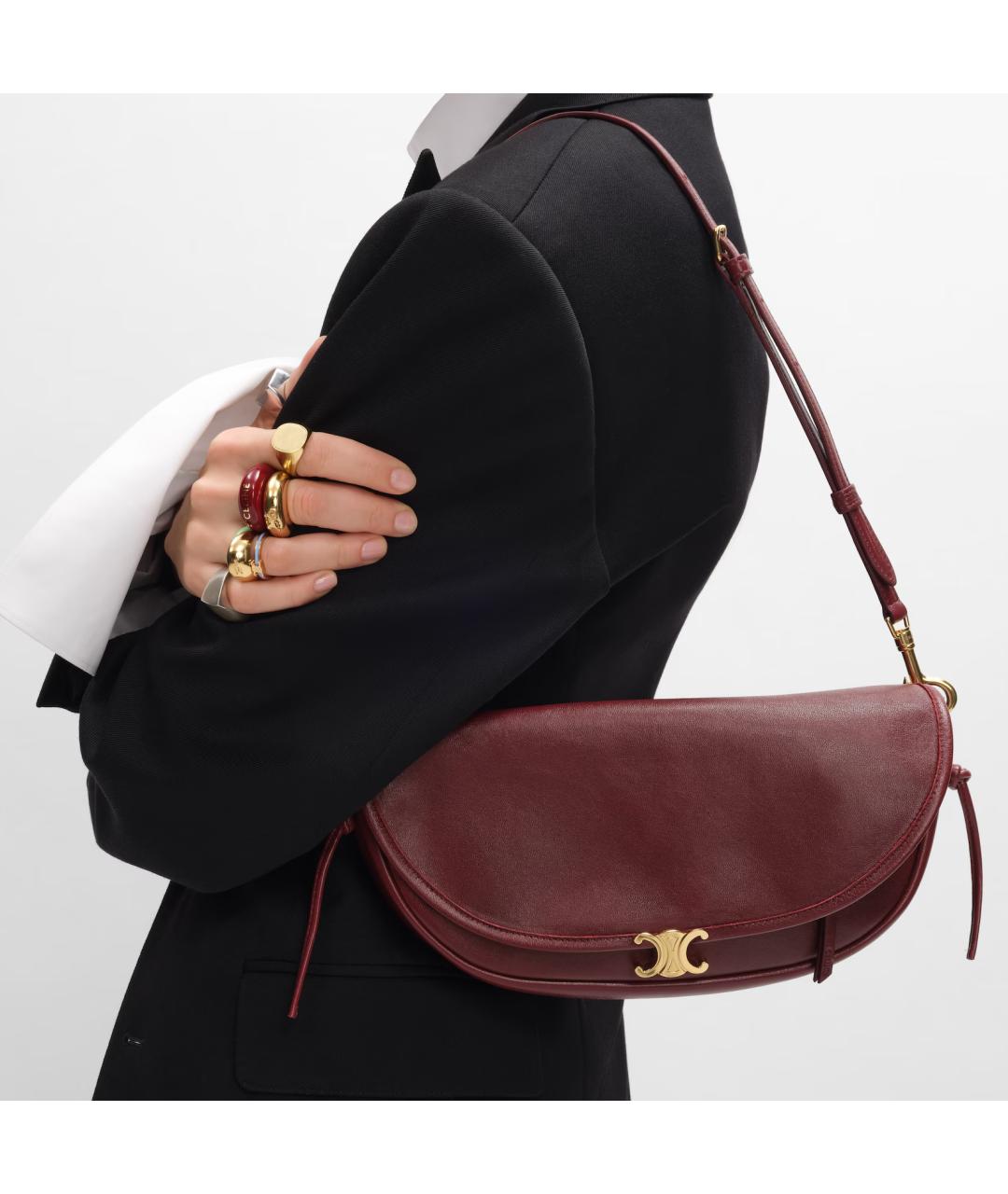 CELINE Бордовая кожаная сумка через плечо, фото 4