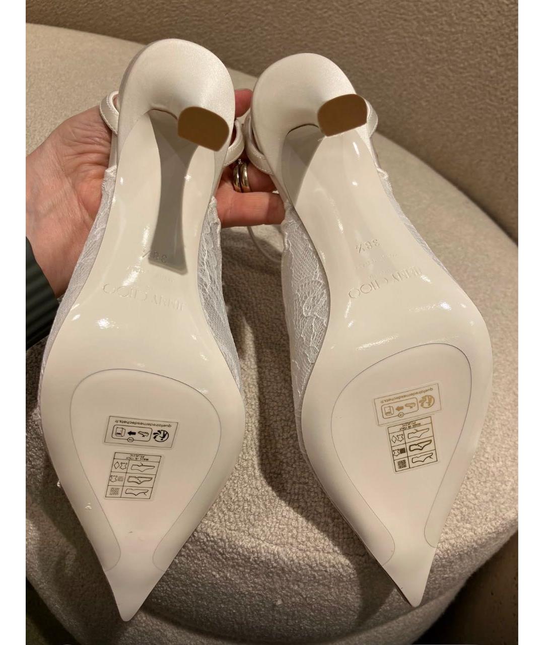 JIMMY CHOO Белые текстильные свадебные туфли на высоком каблуке, фото 6