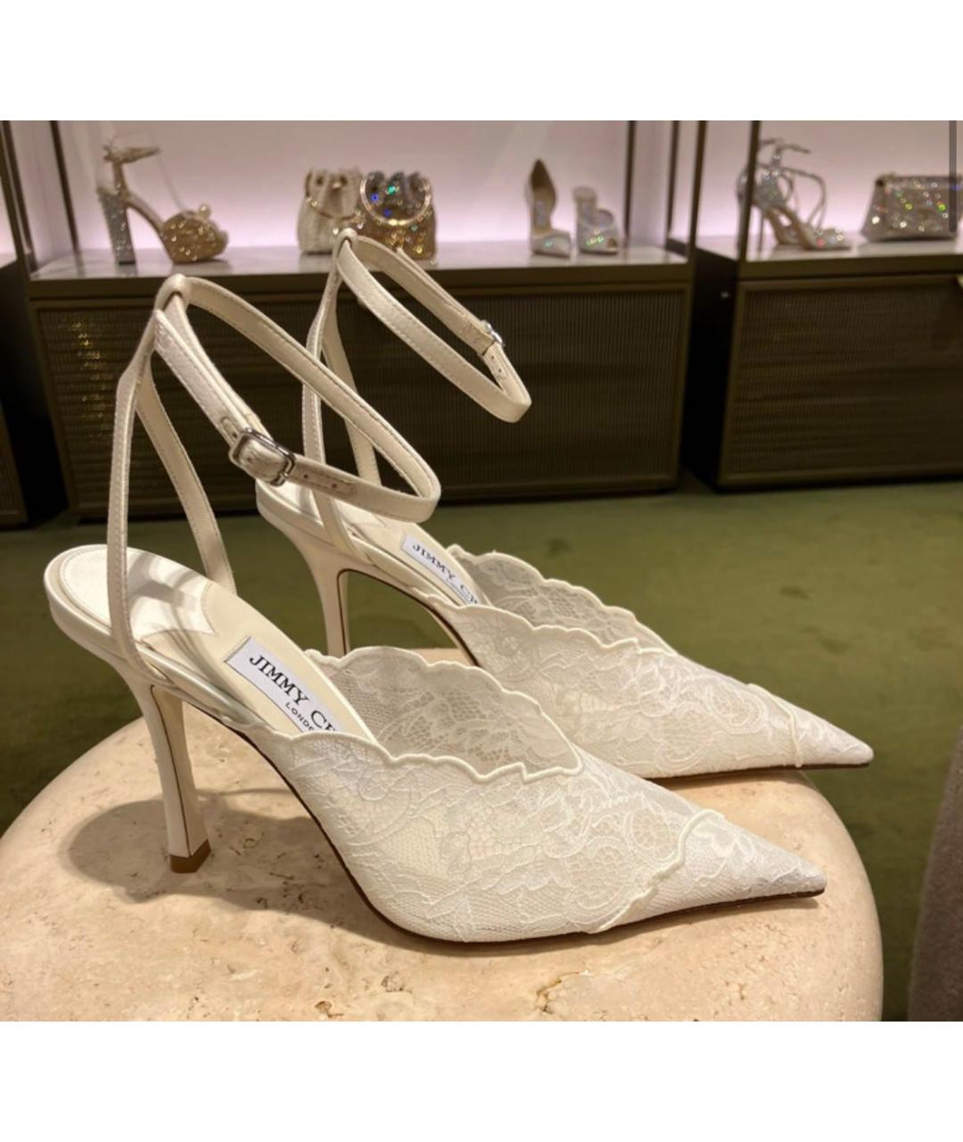 JIMMY CHOO Белые текстильные свадебные туфли на высоком каблуке, фото 4