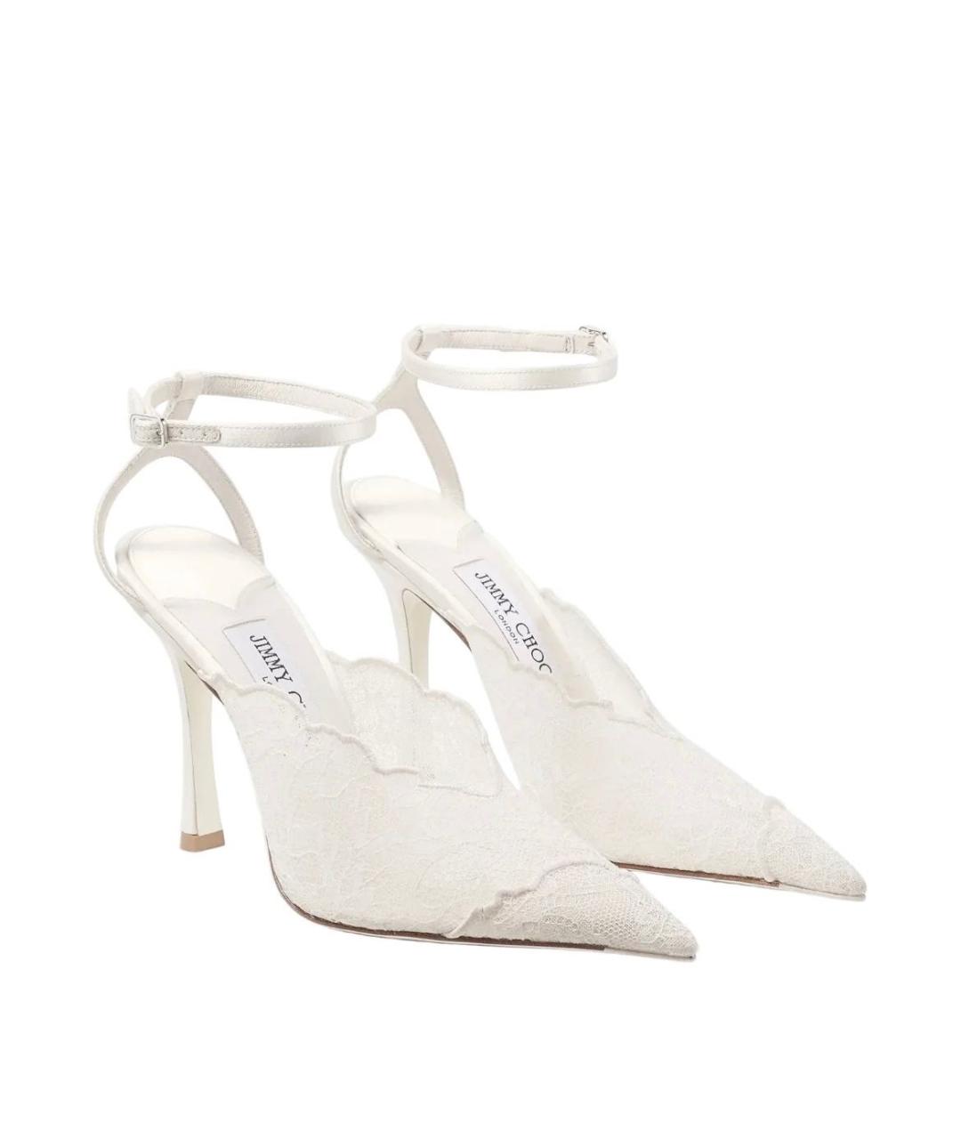 JIMMY CHOO Белые текстильные свадебные туфли на высоком каблуке, фото 2