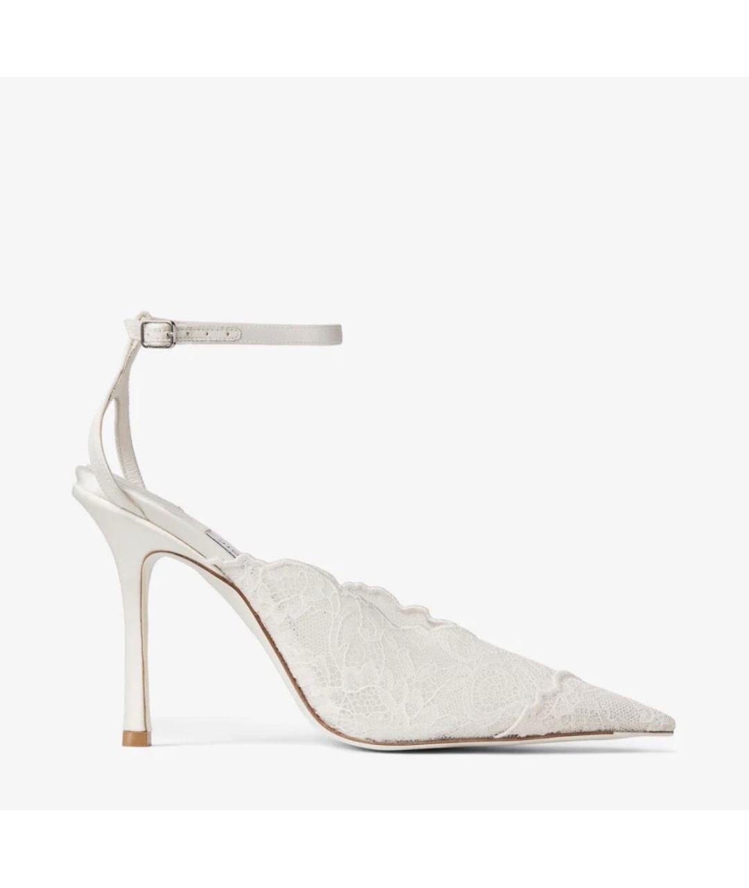 JIMMY CHOO Белые текстильные свадебные туфли на высоком каблуке, фото 9
