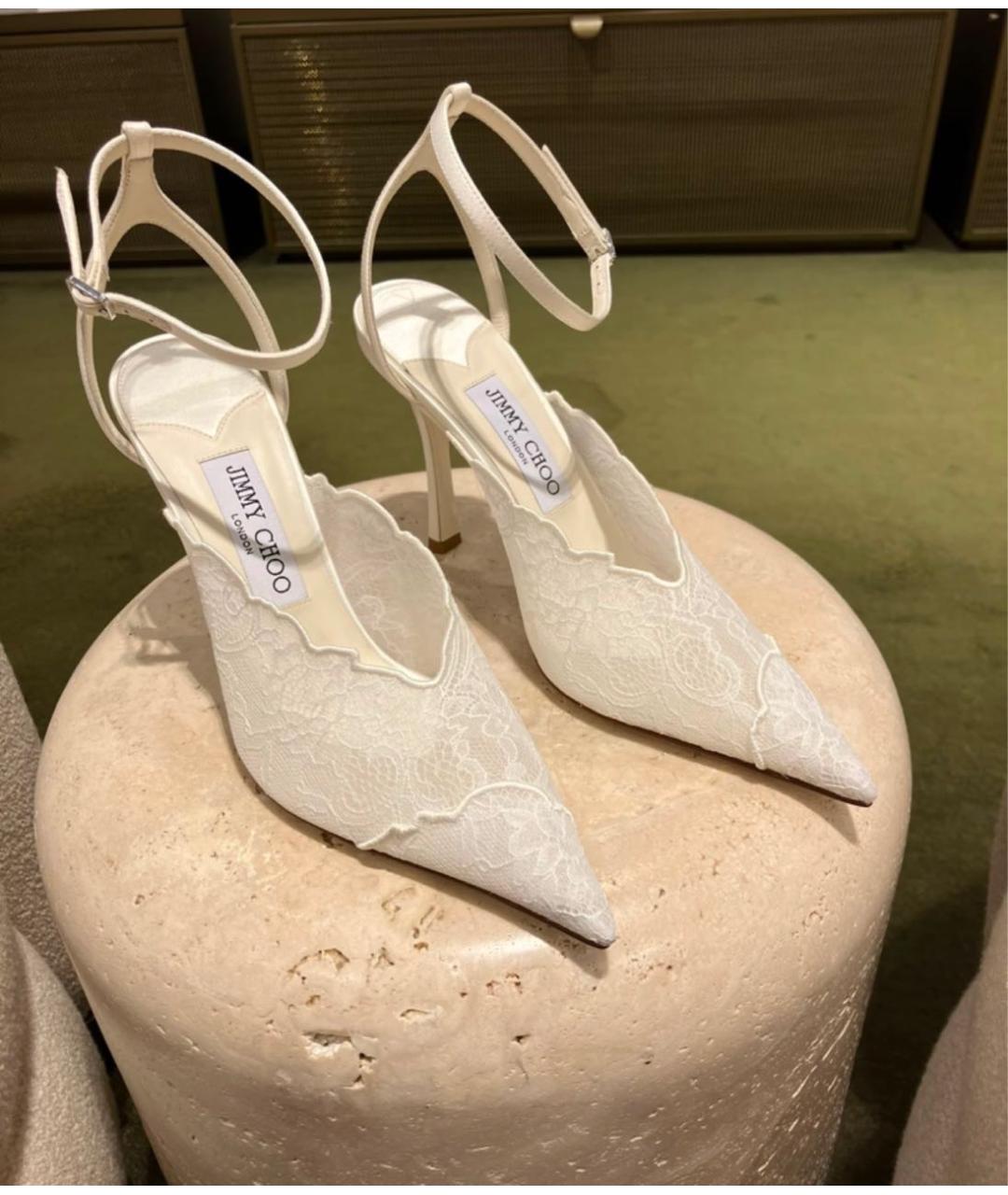 JIMMY CHOO Белые текстильные свадебные туфли на высоком каблуке, фото 3
