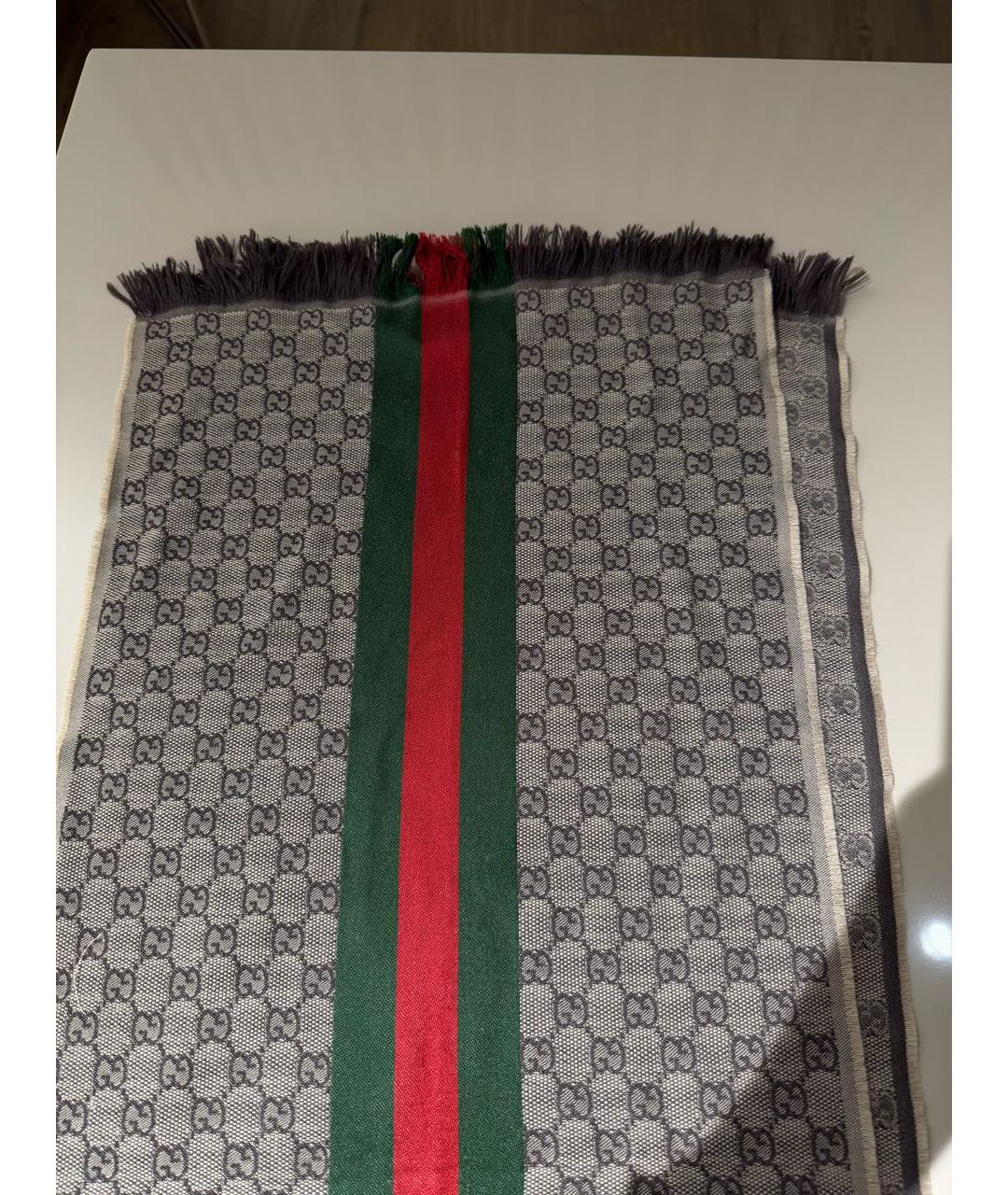 GUCCI Серый шерстяной шарф, фото 2