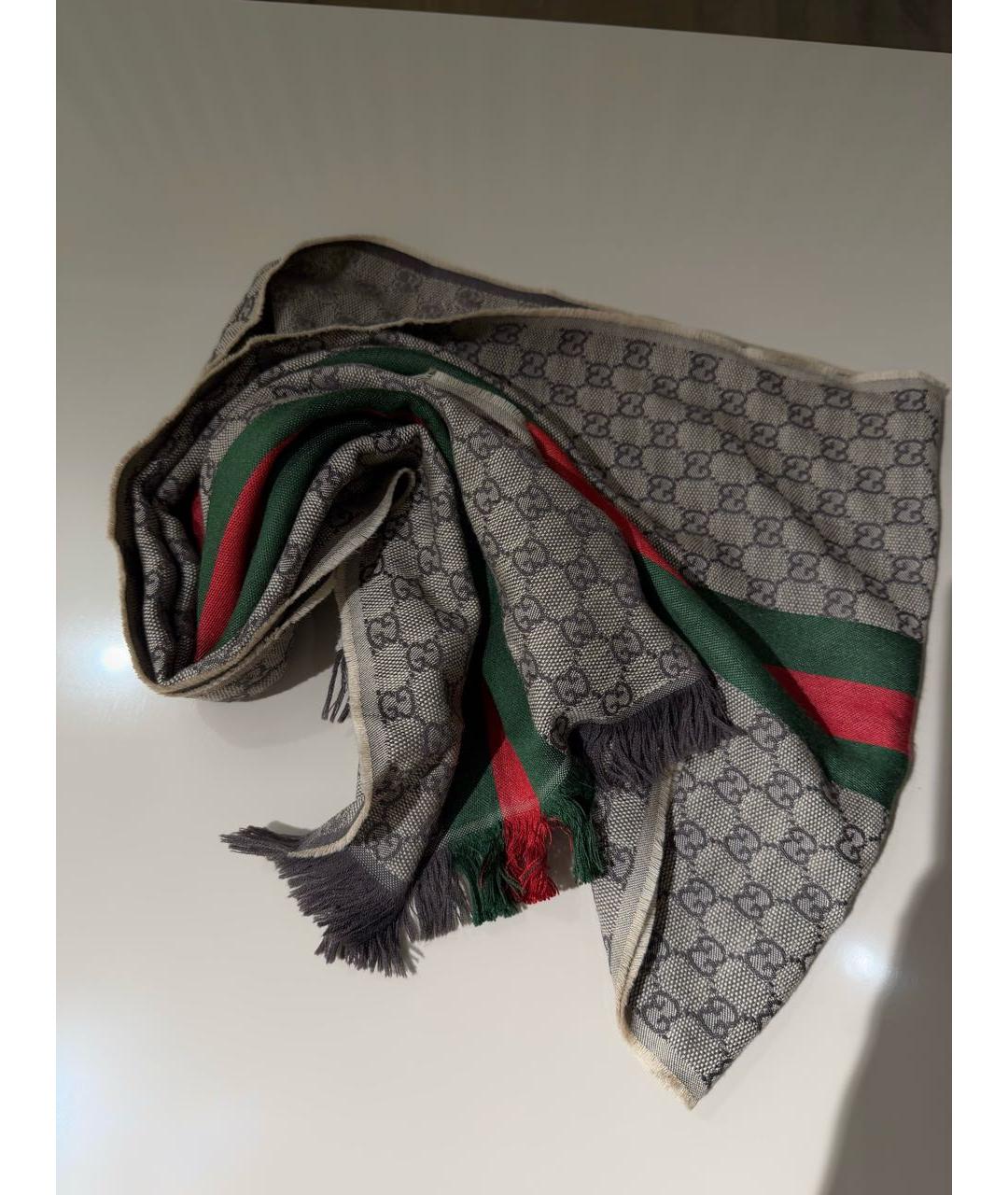 GUCCI Серый шерстяной шарф, фото 4