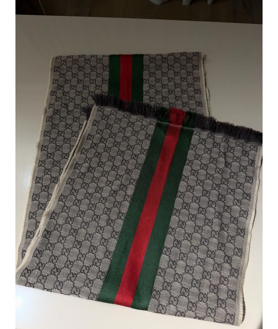 GUCCI Серый шерстяной шарф, фото 5