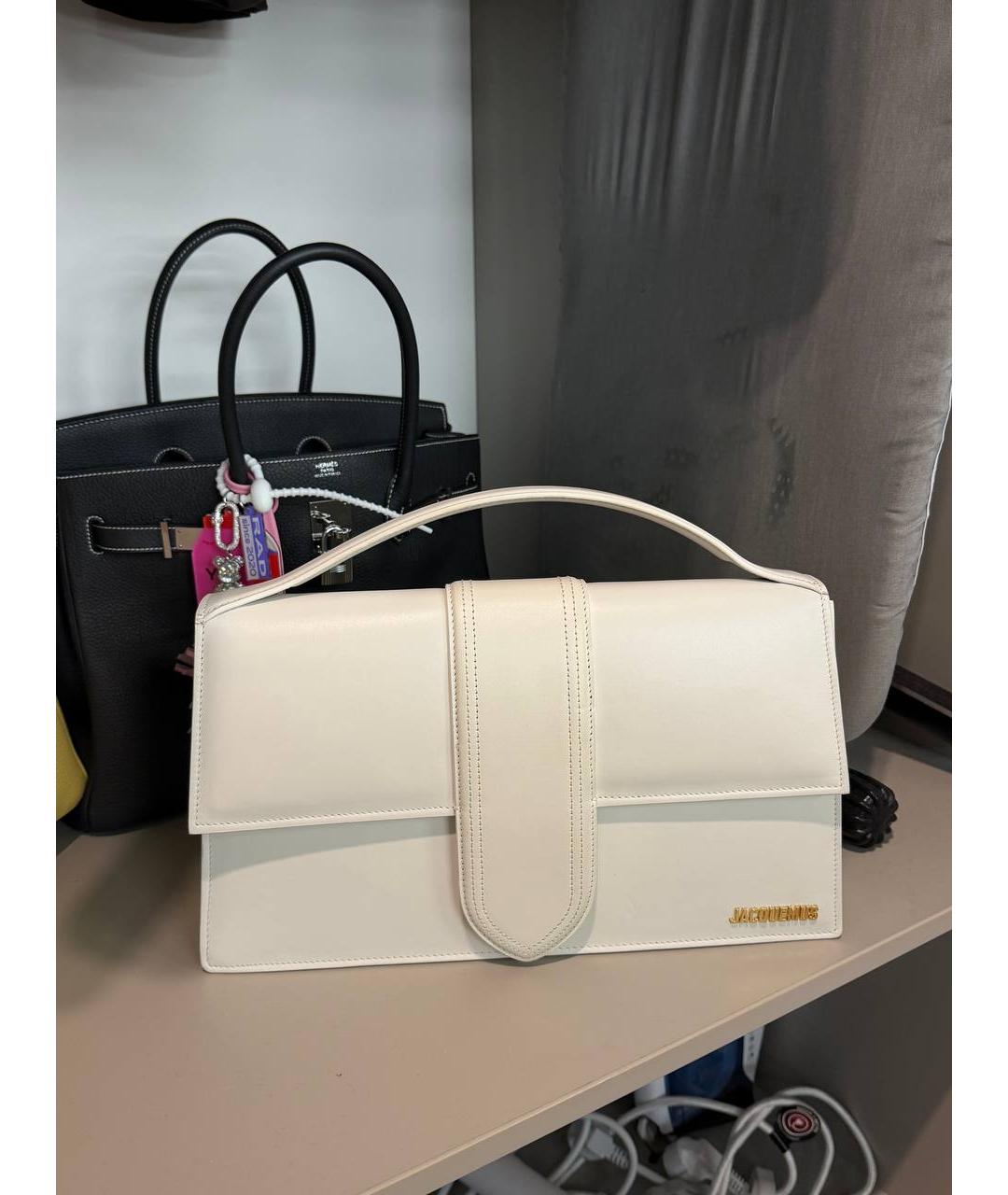JACQUEMUS Белая кожаная сумка через плечо, фото 3