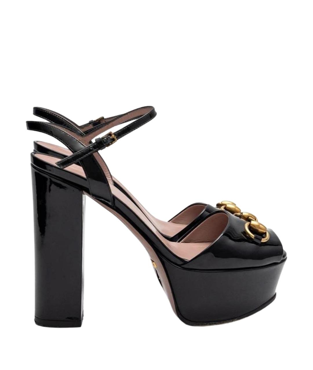 GUCCI Черные кожаные босоножки, фото 1