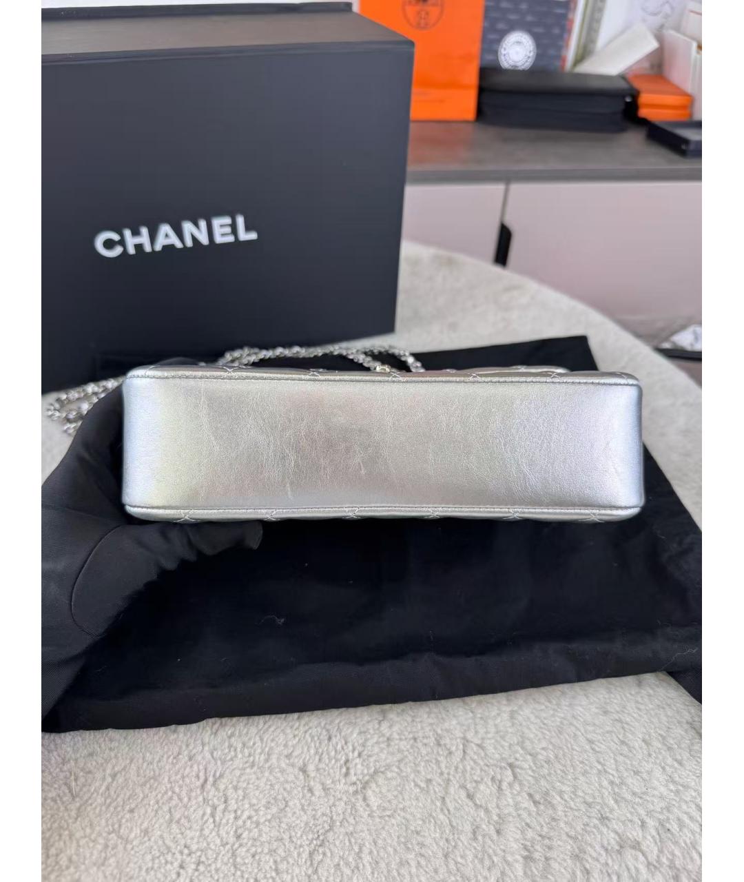CHANEL Серебряная кожаная сумка через плечо, фото 5
