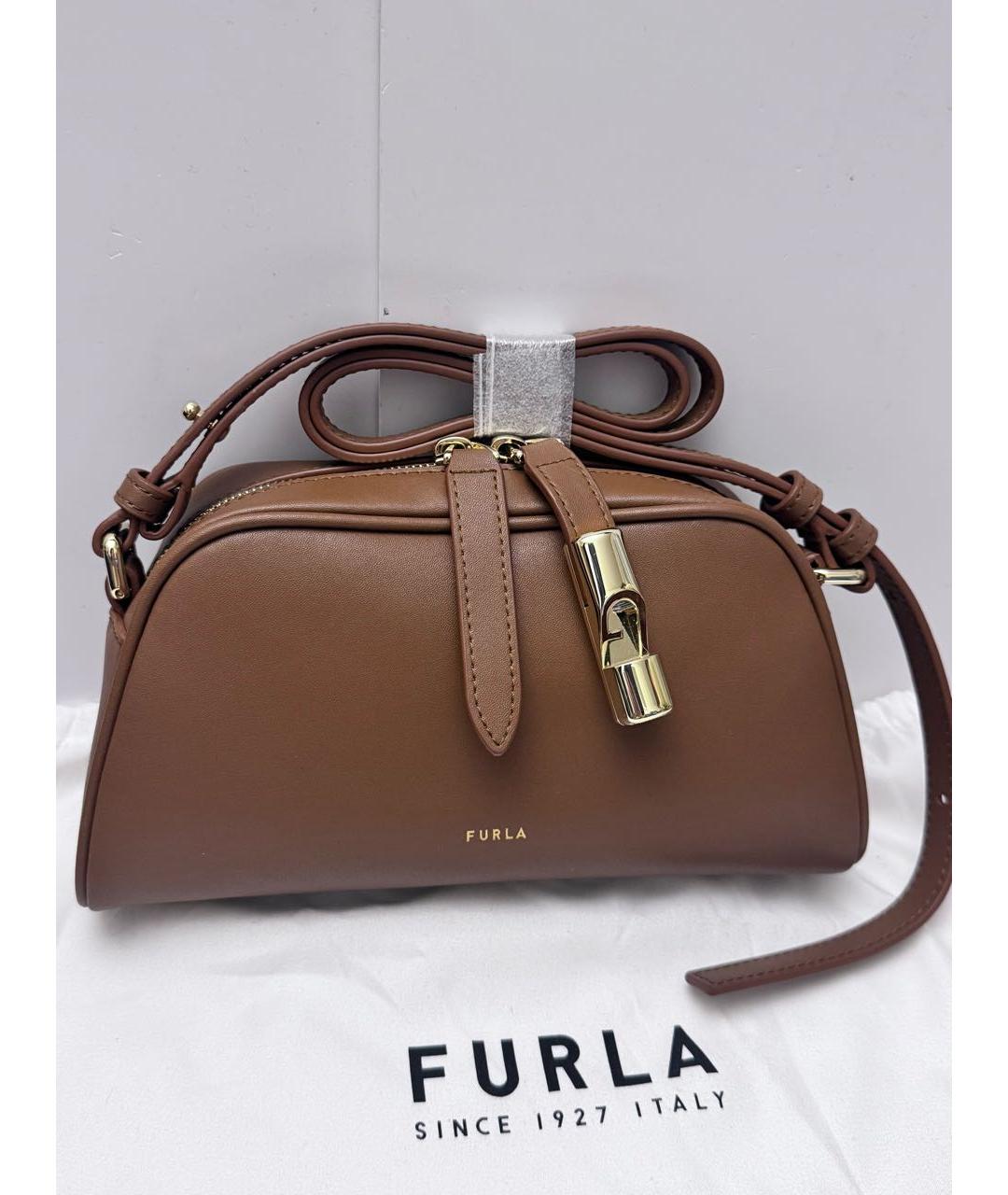 FURLA Коричневая кожаная сумка через плечо, фото 5