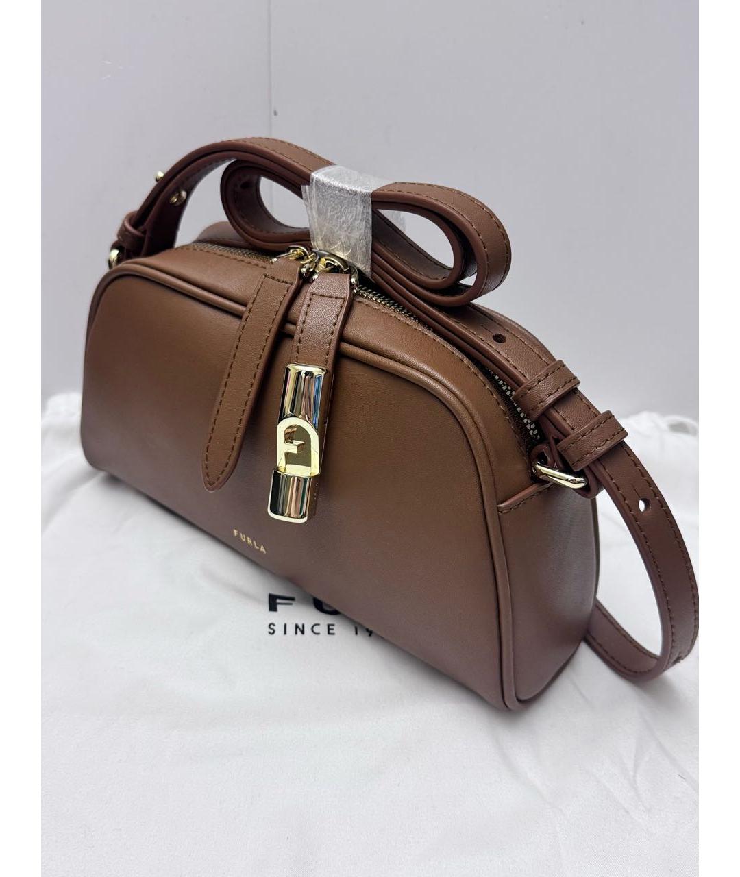 FURLA Коричневая кожаная сумка через плечо, фото 3