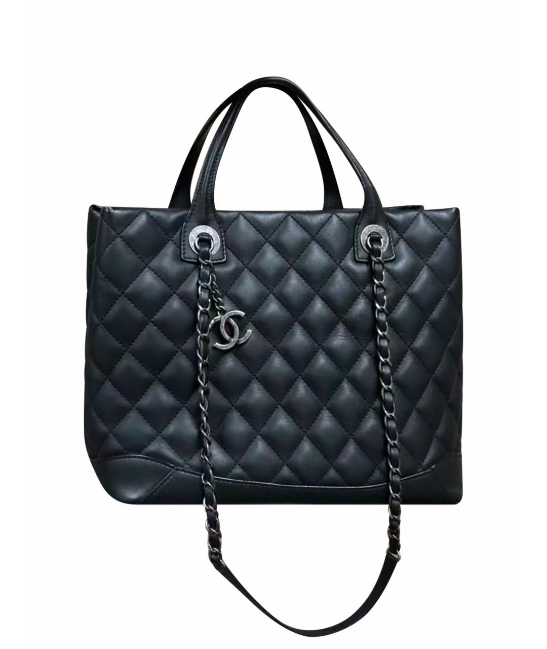 CHANEL Черная кожаная сумка с короткими ручками, фото 1