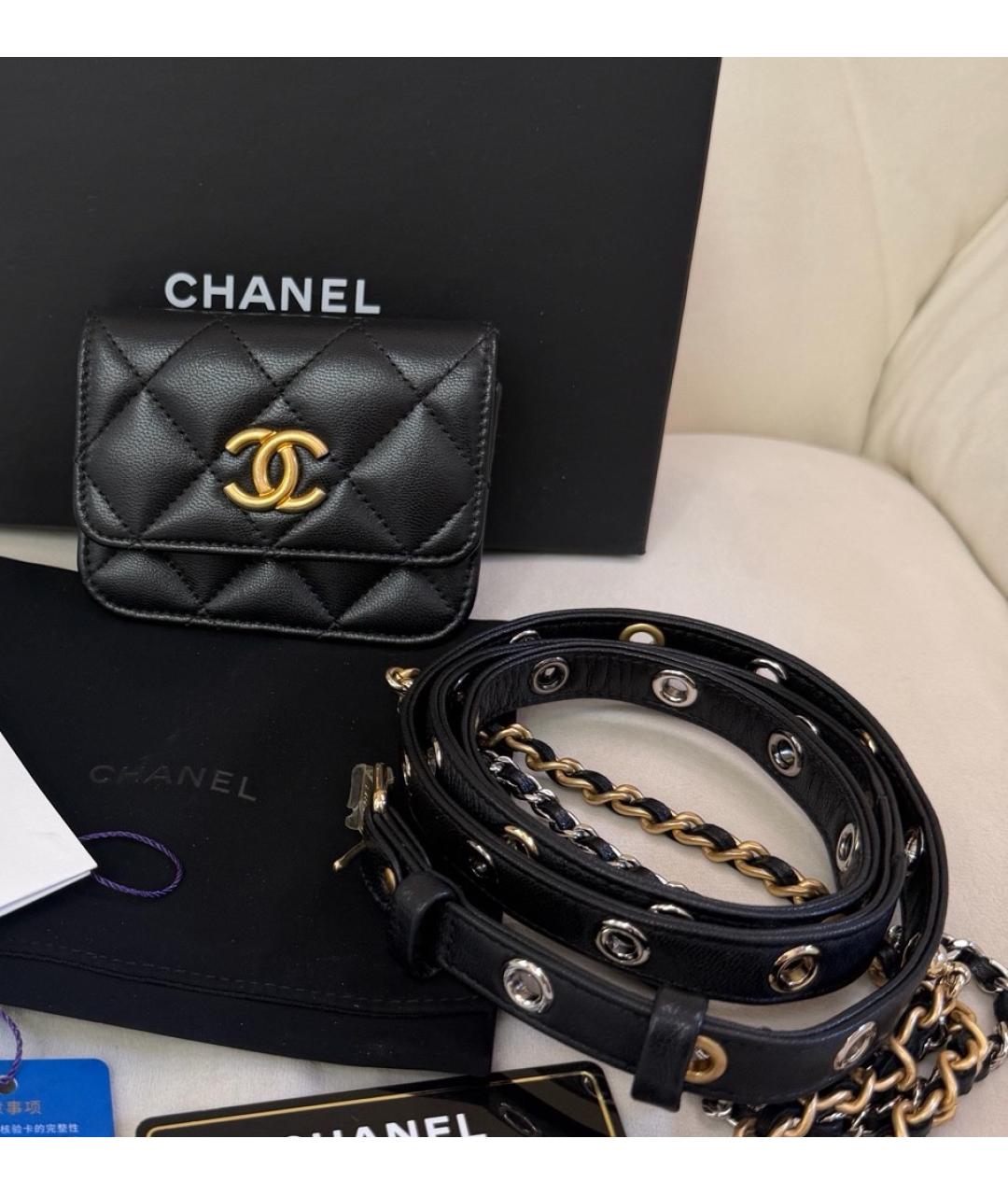 CHANEL Черная кожаная поясная сумка, фото 7