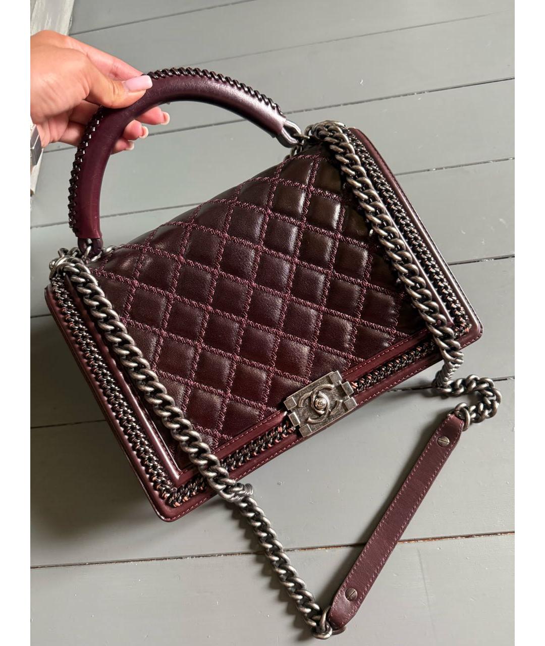 CHANEL Бордовая кожаная сумка через плечо, фото 2