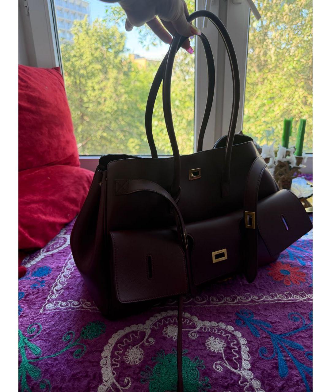 BALENCIAGA Бордовая кожаная сумка тоут, фото 2