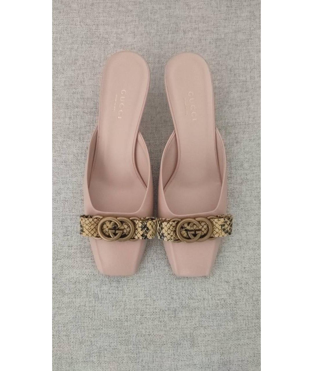 GUCCI Розовые кожаные мюли, фото 2