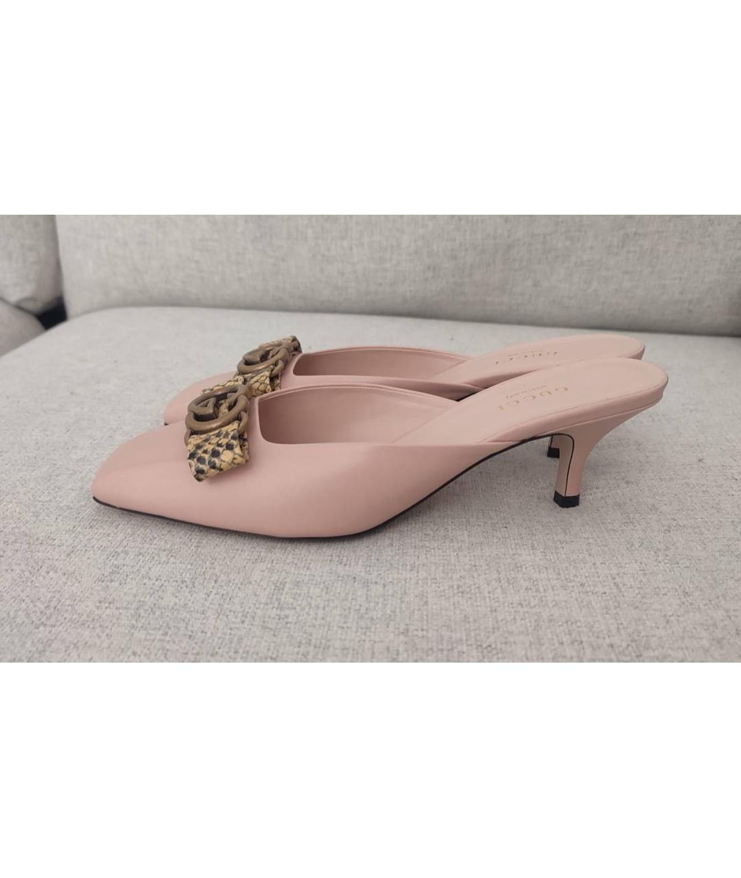 GUCCI Розовые кожаные мюли, фото 5