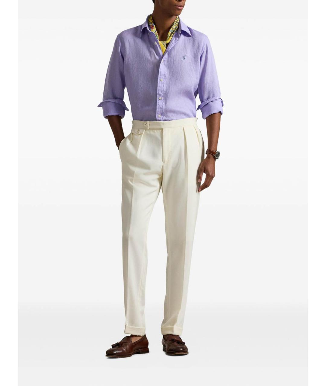 POLO RALPH LAUREN Фиолетовая льняная кэжуал рубашка, фото 4
