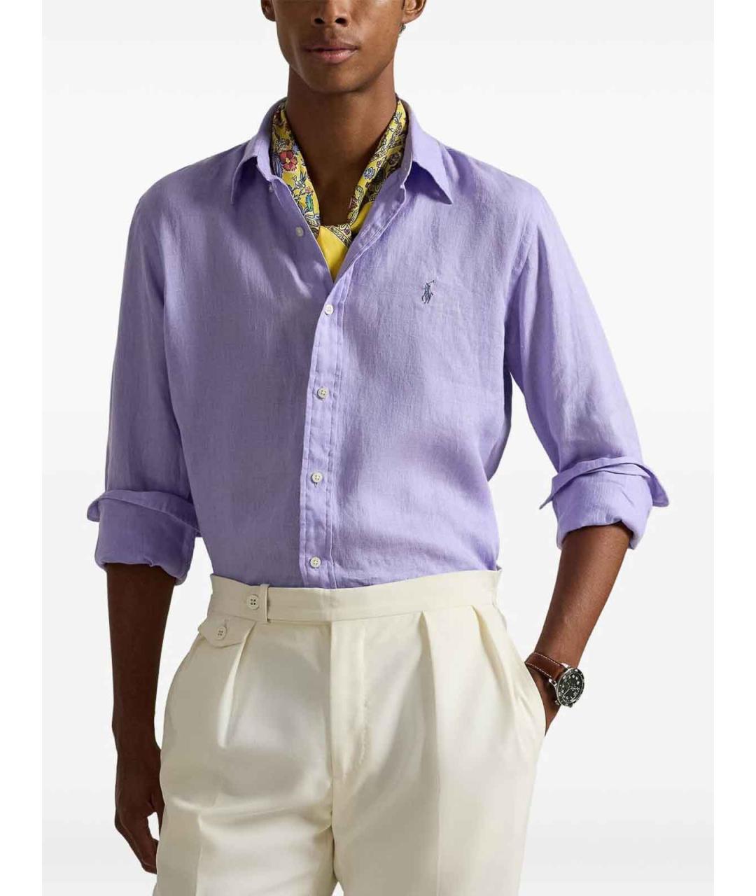 POLO RALPH LAUREN Фиолетовая льняная кэжуал рубашка, фото 2