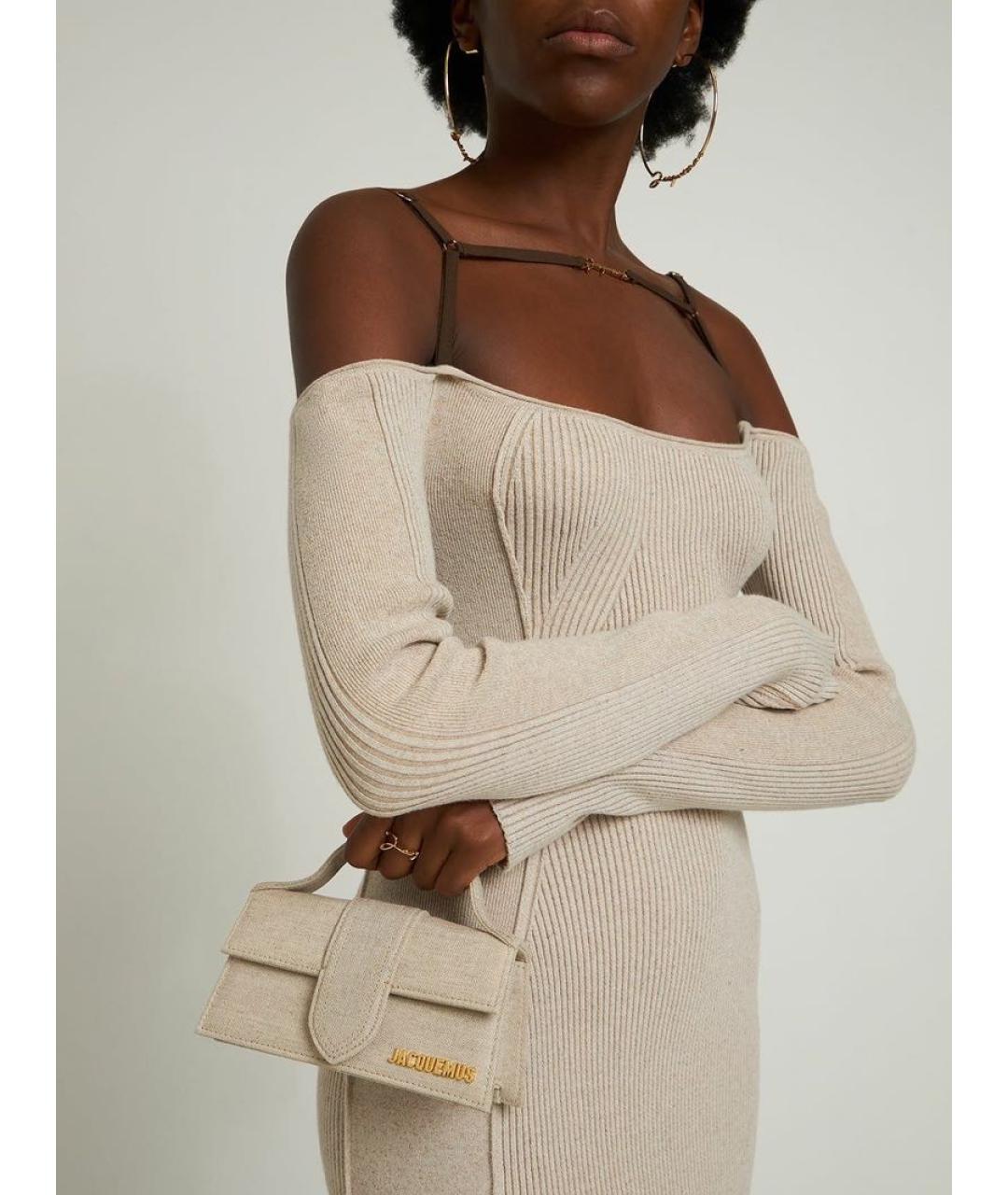JACQUEMUS Бежевая льняная сумка с короткими ручками, фото 7