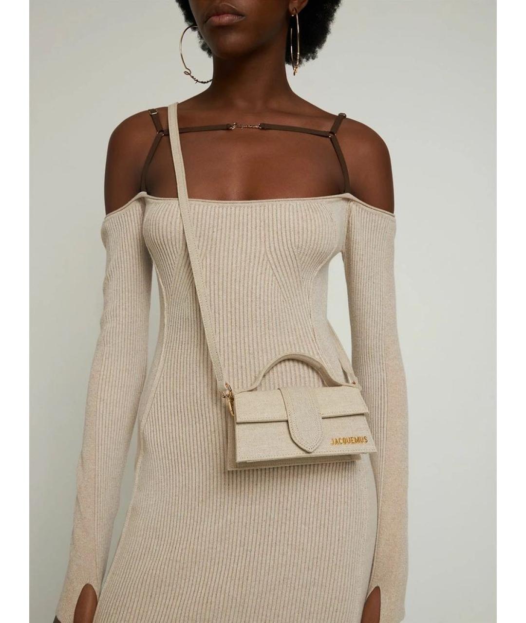 JACQUEMUS Бежевая льняная сумка с короткими ручками, фото 6