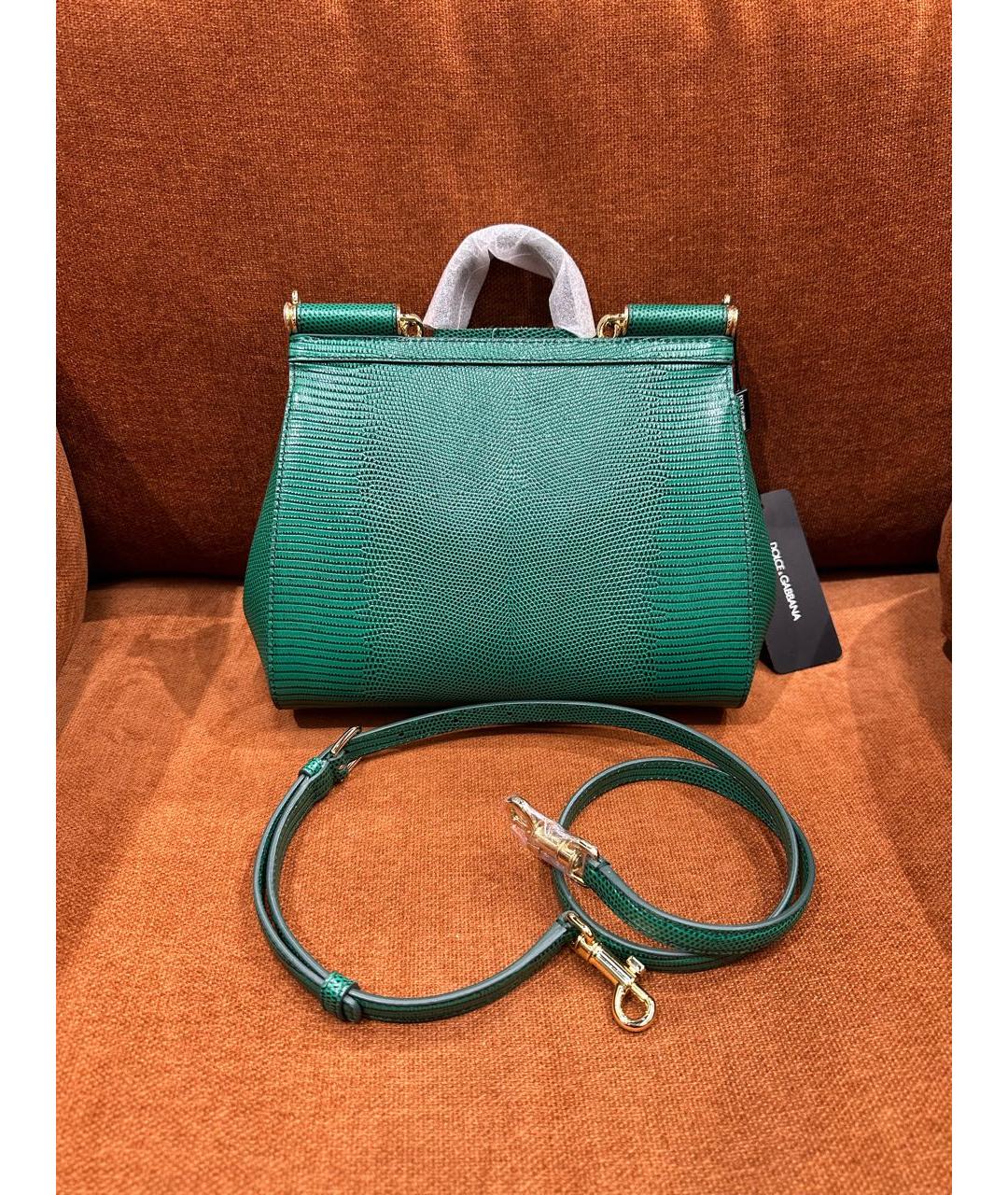 DOLCE&GABBANA Зеленая кожаная сумка с короткими ручками, фото 3