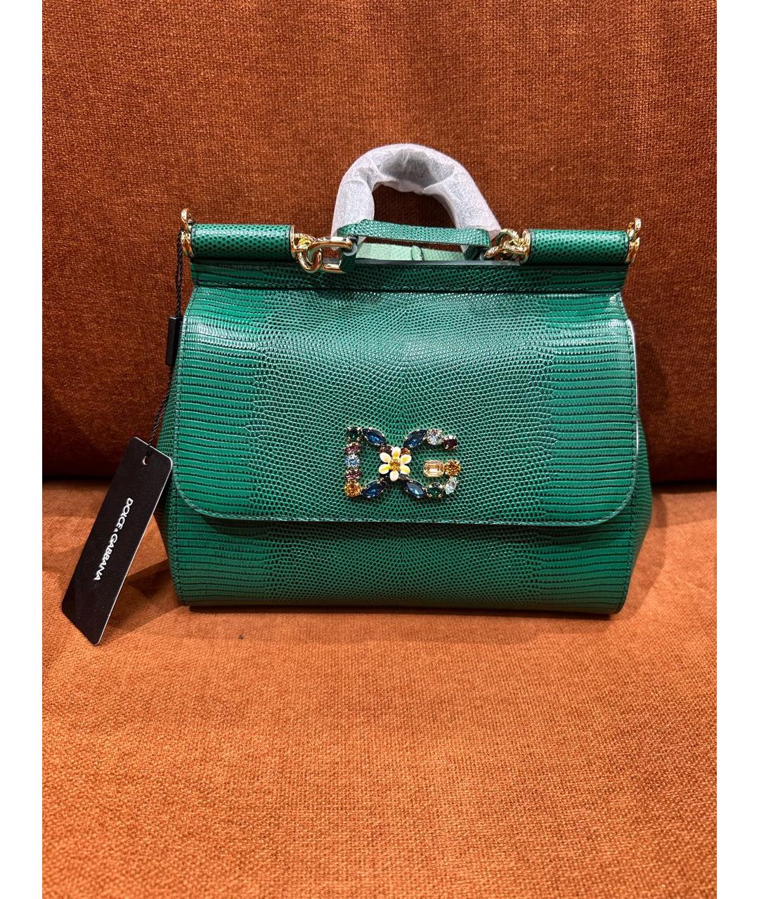 DOLCE&GABBANA Зеленая кожаная сумка с короткими ручками, фото 9