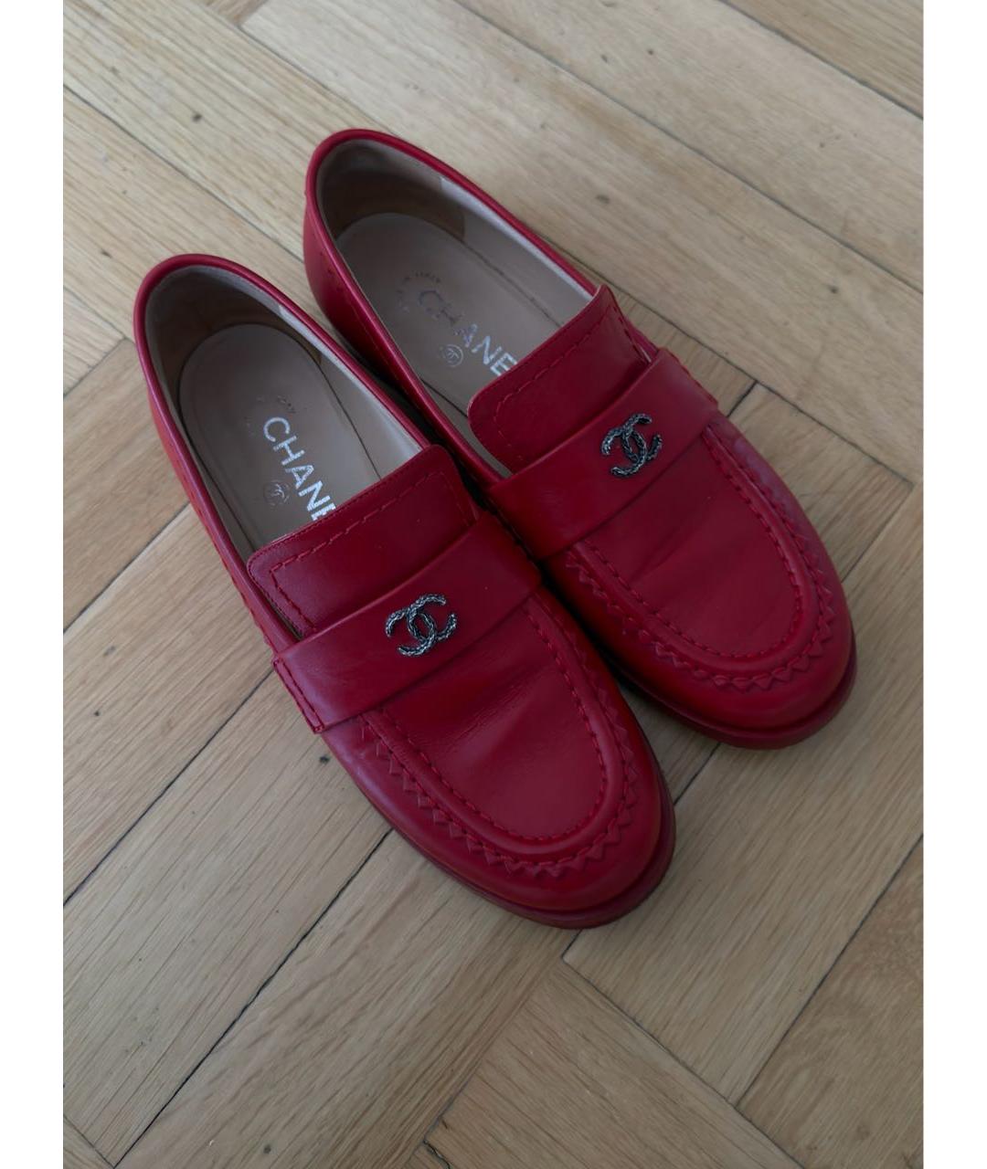 CHANEL Красные кожаные лоферы, фото 4