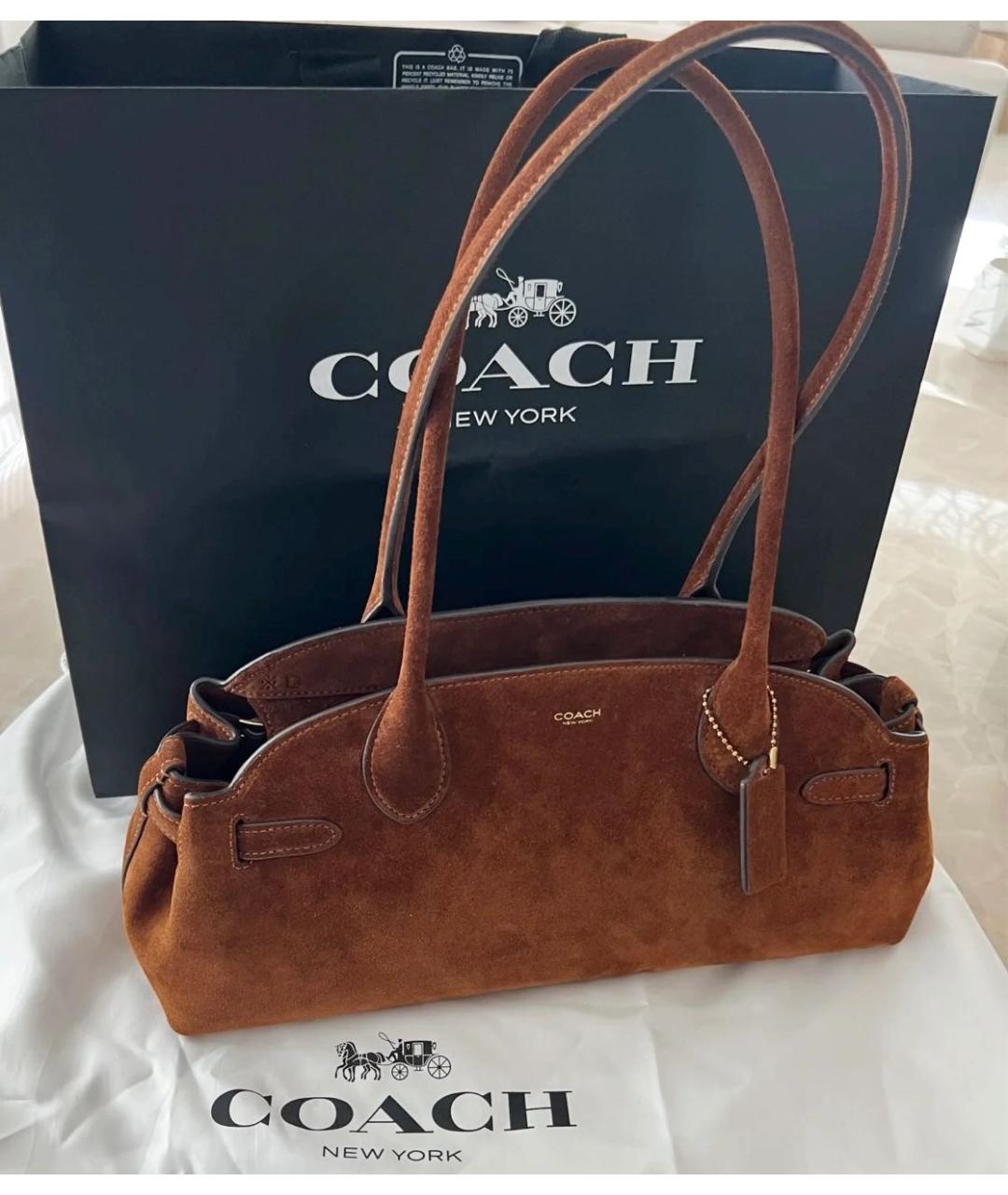 COACH Коричневая замшевая сумка через плечо, фото 6