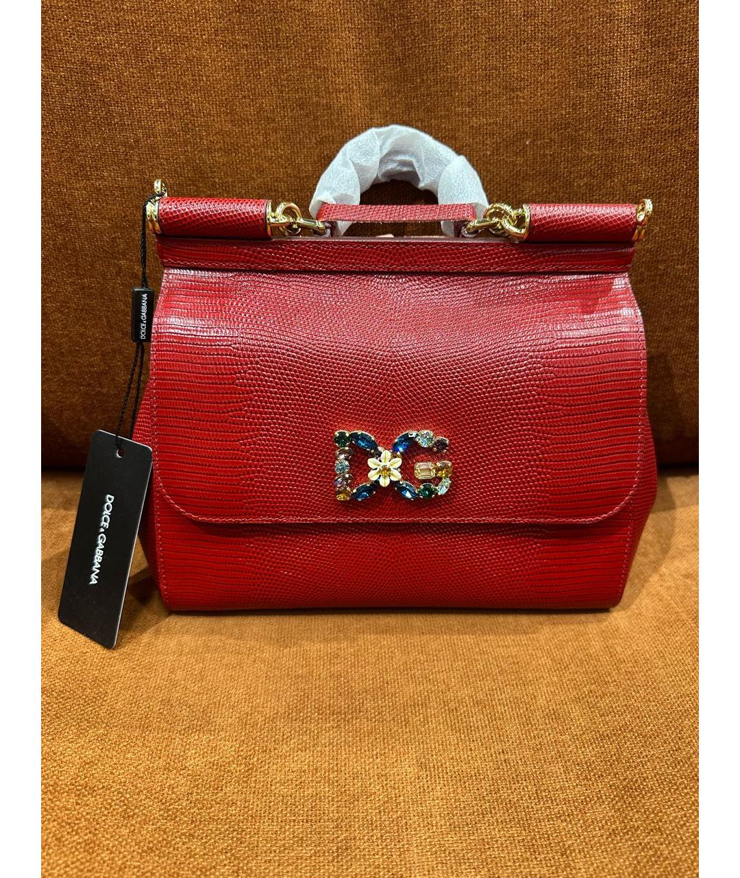 DOLCE&GABBANA Красная кожаная сумка с короткими ручками, фото 8