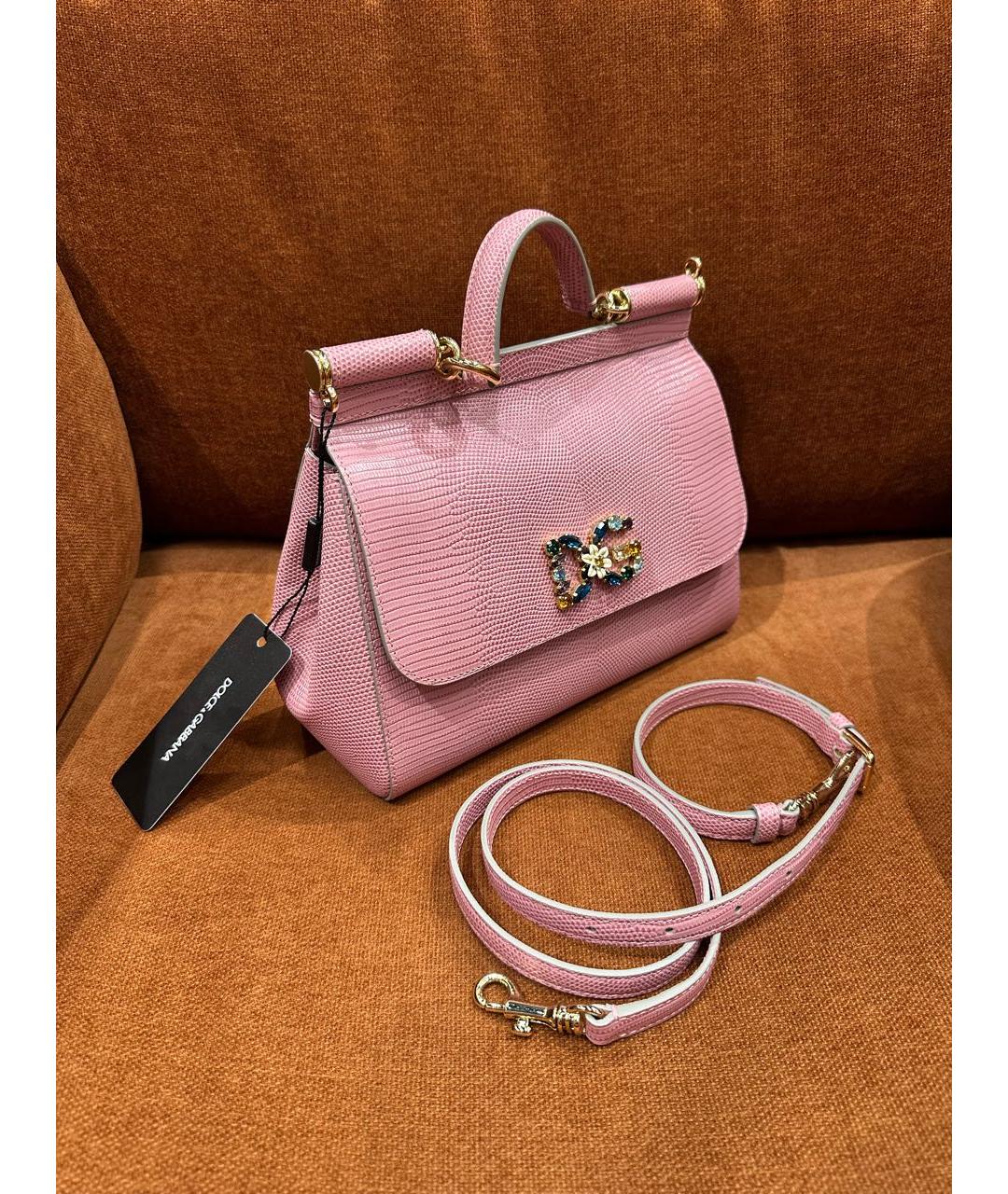 DOLCE&GABBANA Розовая кожаная сумка с короткими ручками, фото 2